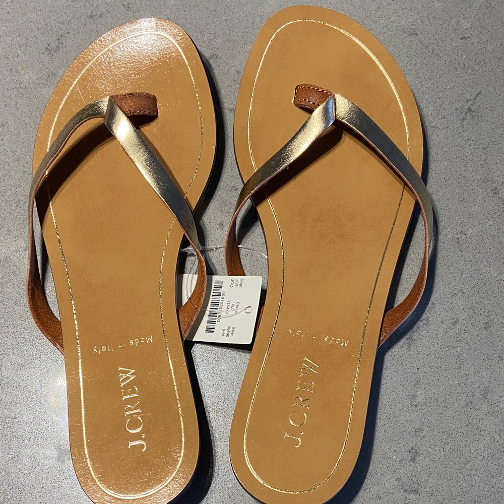J. Crew Metallic Gold and Tan Sandals